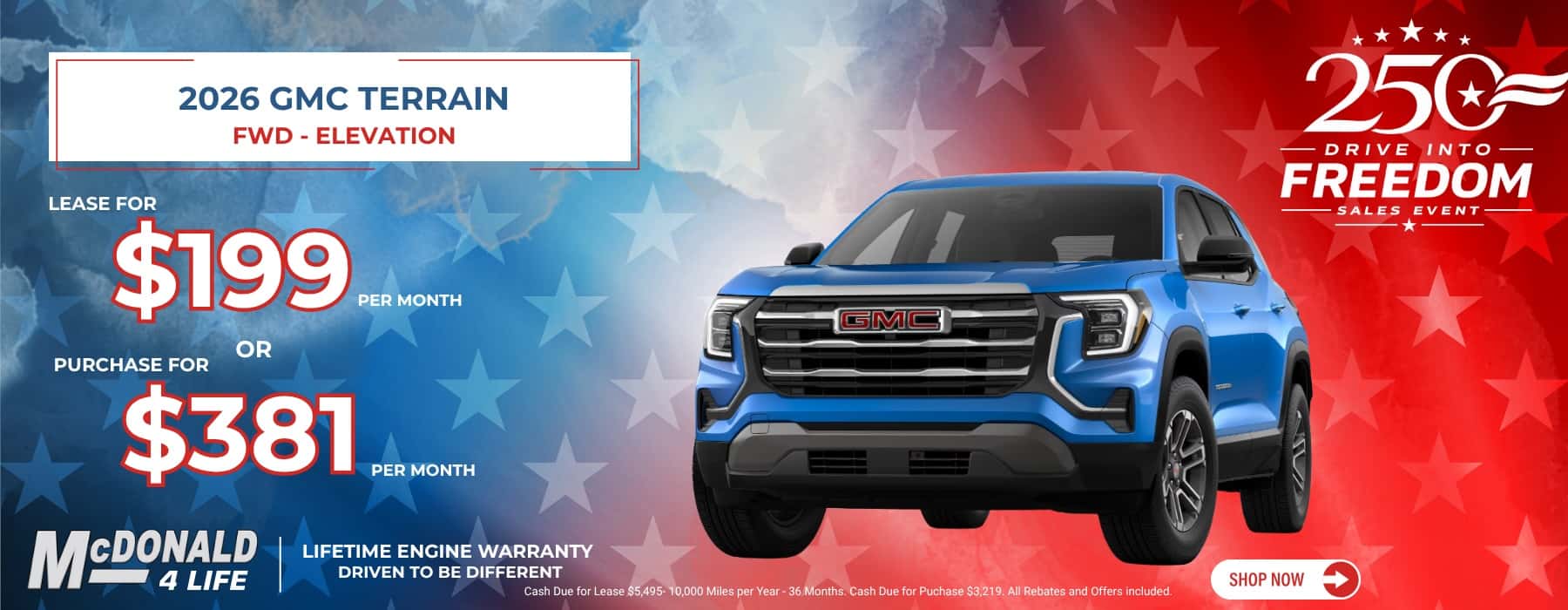 2026 GMC TERRAIN FWD - ELEVATION ** 250- - DrIVeINTO FREEDOM SALES EVENT LEASE FOR $199 PER MONTH OR PURCHASE FOR $381 PER MONTH MCDONALD T LIFETIME ENGINE WARRANTY 4 LIFE DRIVEN TO BE DIFFERENT SHOP NOW