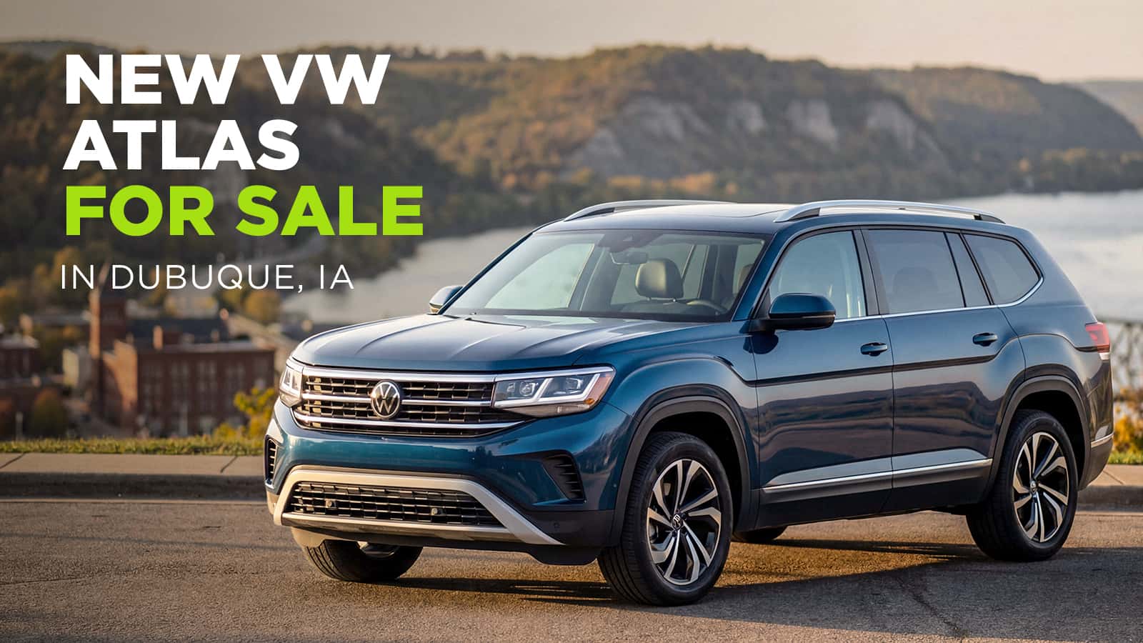 New Volkswagen Atlas For Sale in Dubuque Iowa - Atlas parked on a bluff in midwest iowa