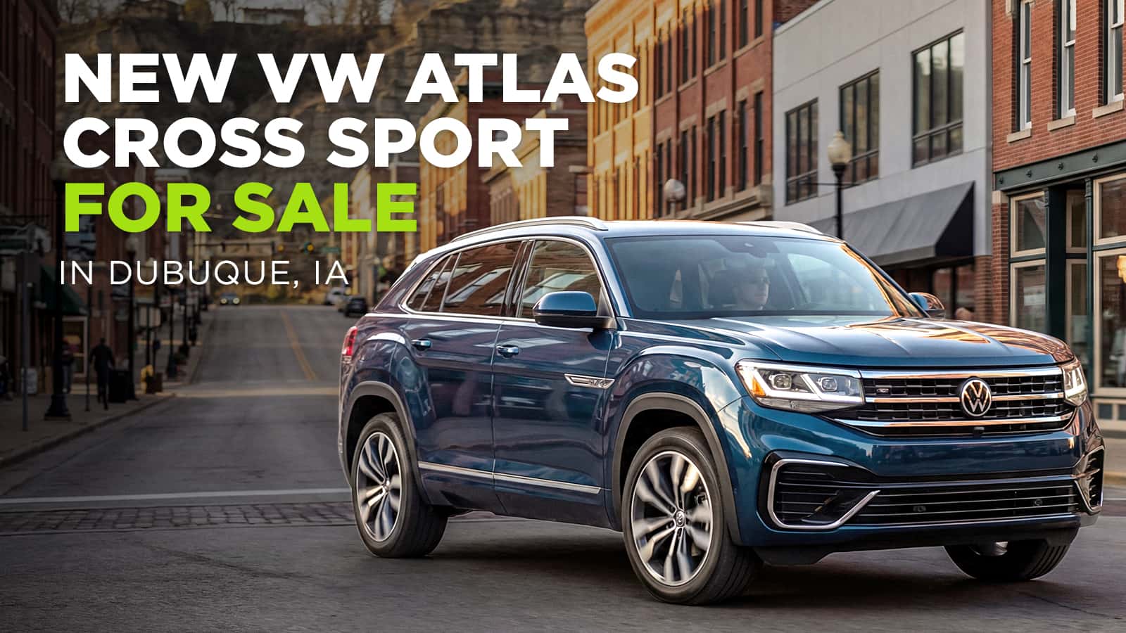 New Volkswagen Atlas Cross Sport For Sale in Dubuque Iowa - Atlas Cross Sport driving downtown Dubuque