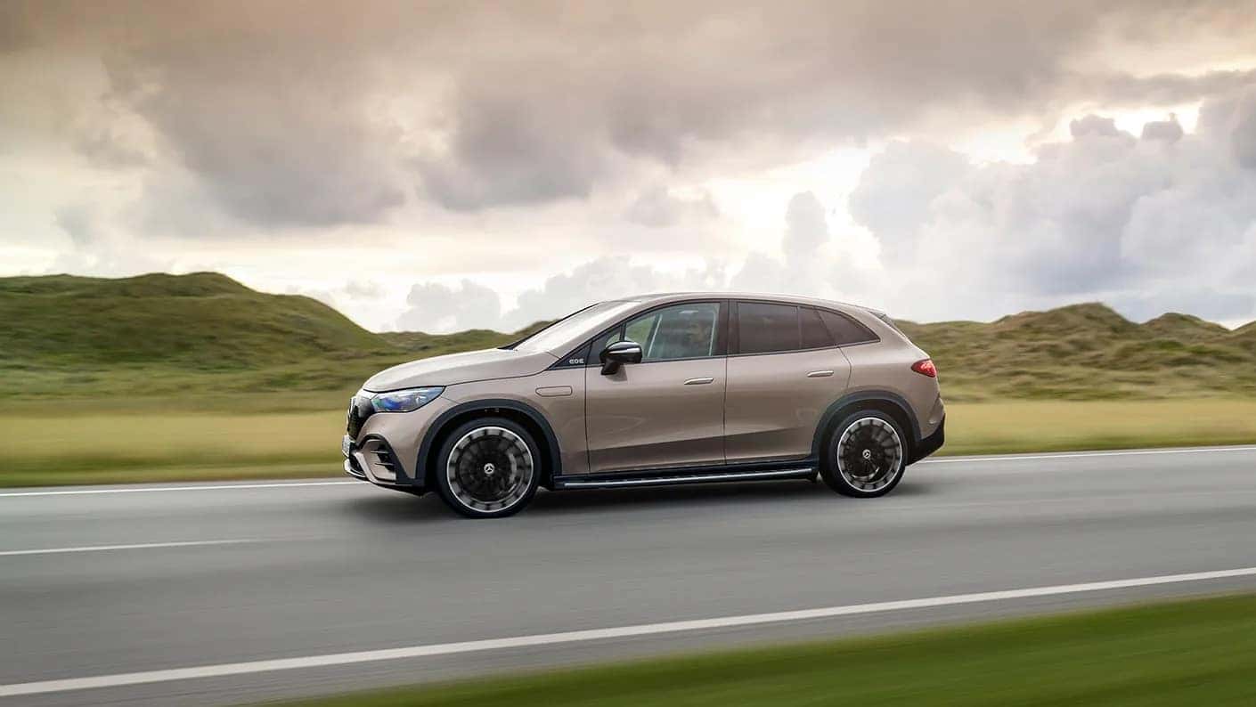 2026 Mercedes-Benz EQE all-electric luxury SUV driving on highway