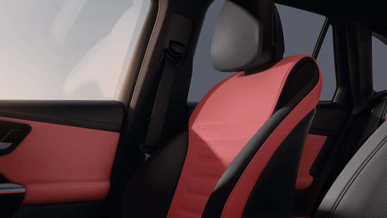 2026 glc interior view of red and black seats