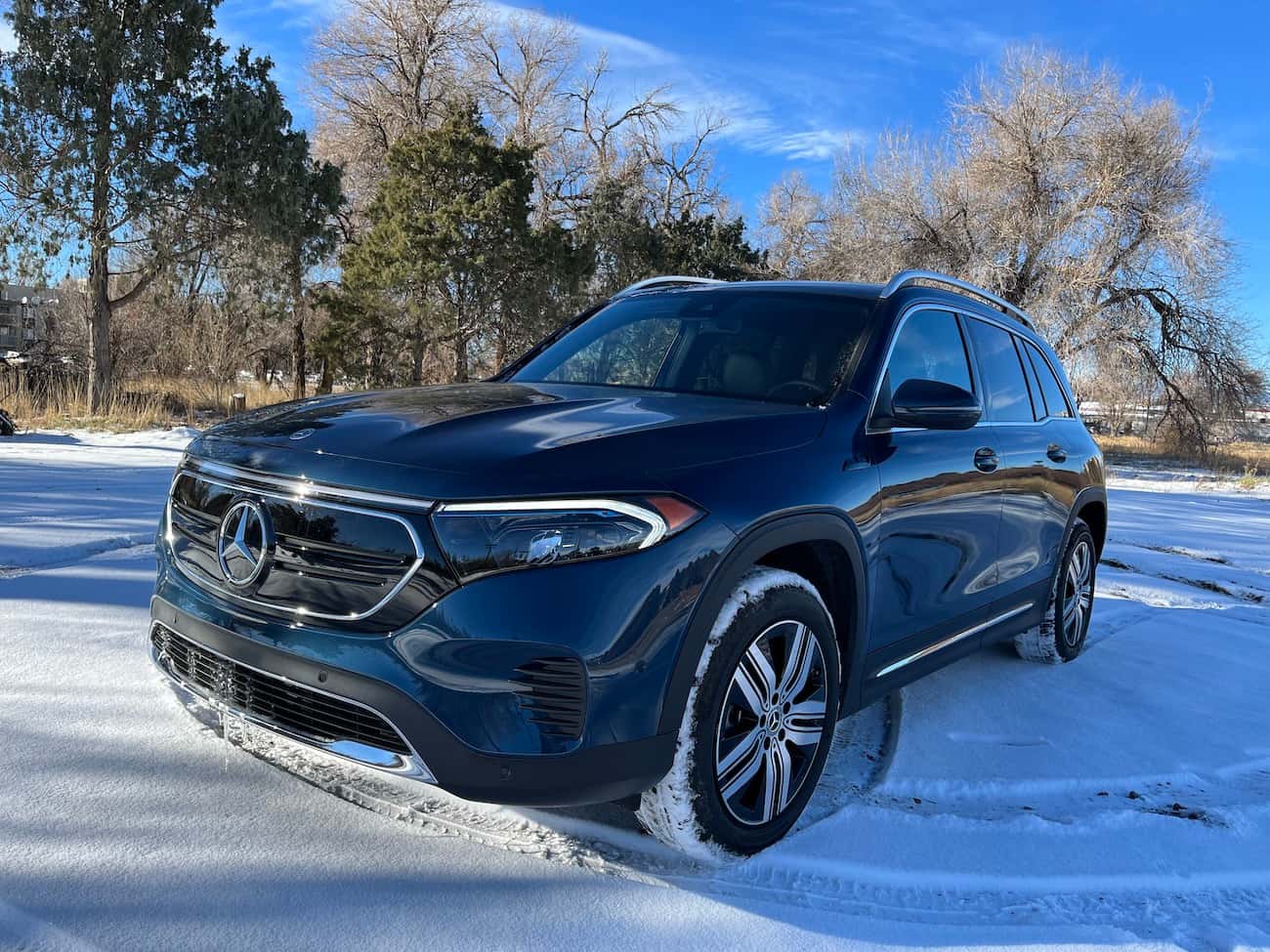 2026 Mercedes-Benz EQB SUV navigating wet and wintry Wisconsin road conditions confidently