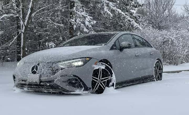 2026 Mercedes-Benz EQE 320 4MATIC sedan handling snowy road conditions confidently