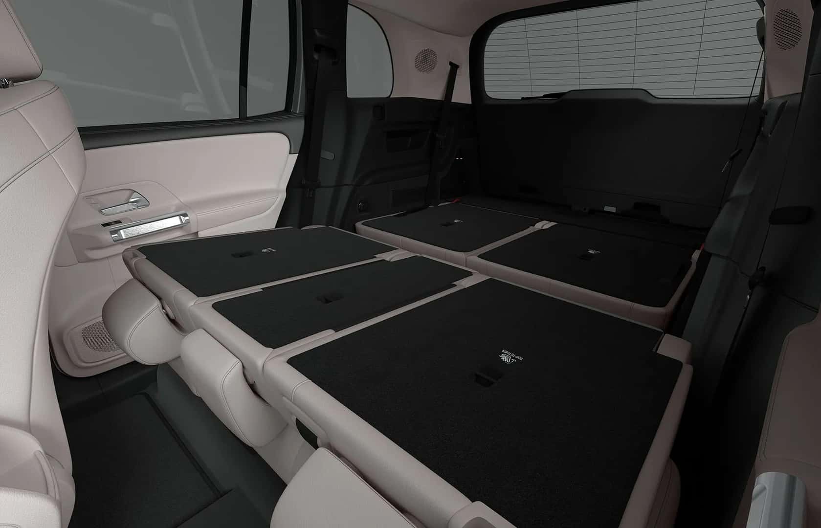 Cavernous rear cargo capacity of the 2026 EQB with seats folded completely flat