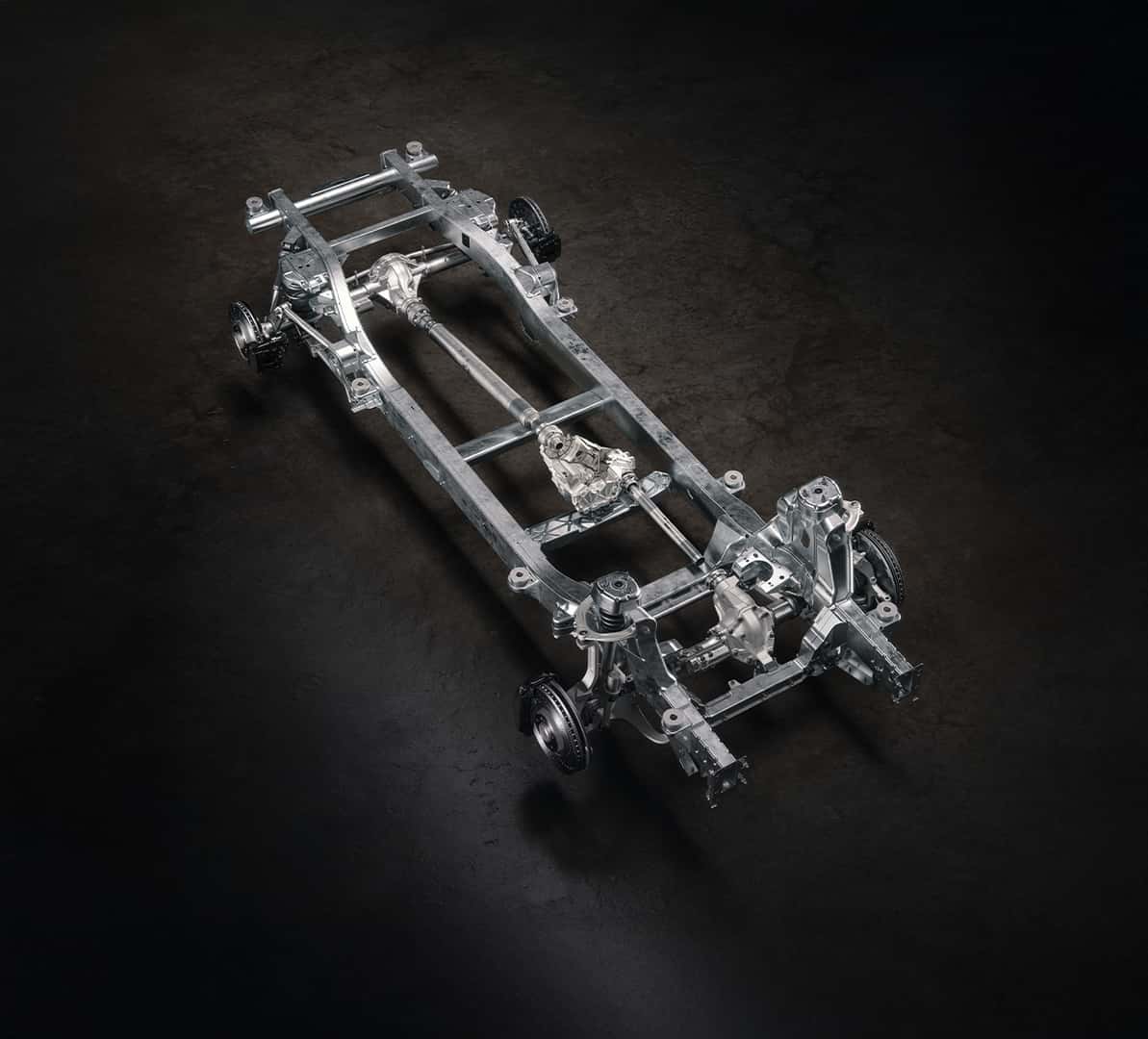 Underbody shot highlighting the rugged three lockable differentials and AWD architecture of the G-Class