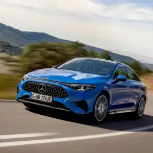 2026 Mercedes-Benz CLA Sky Blue Metallic in motion