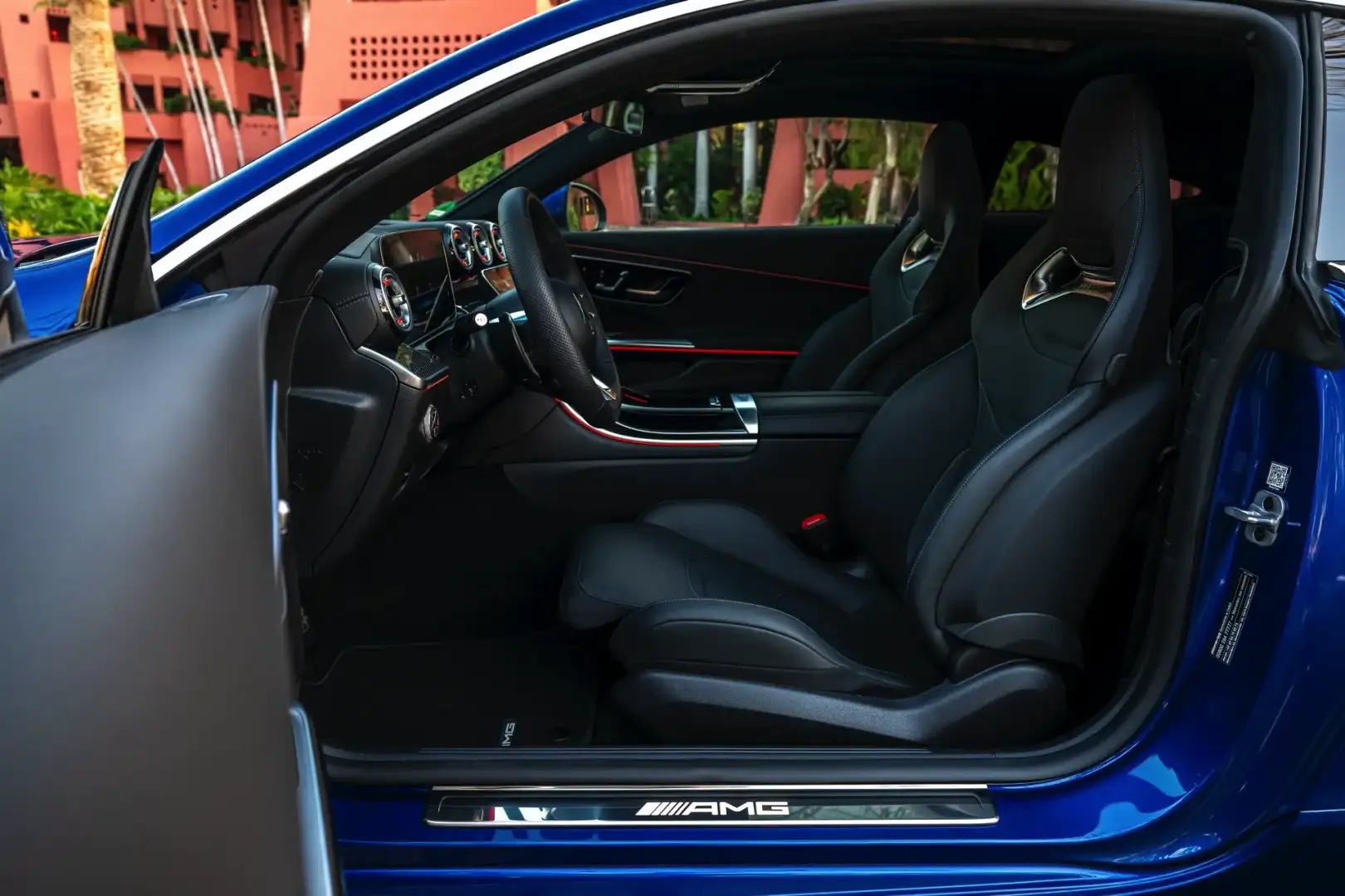 Interior view of 2025 Blue Mercedes AMG CLE Coupe