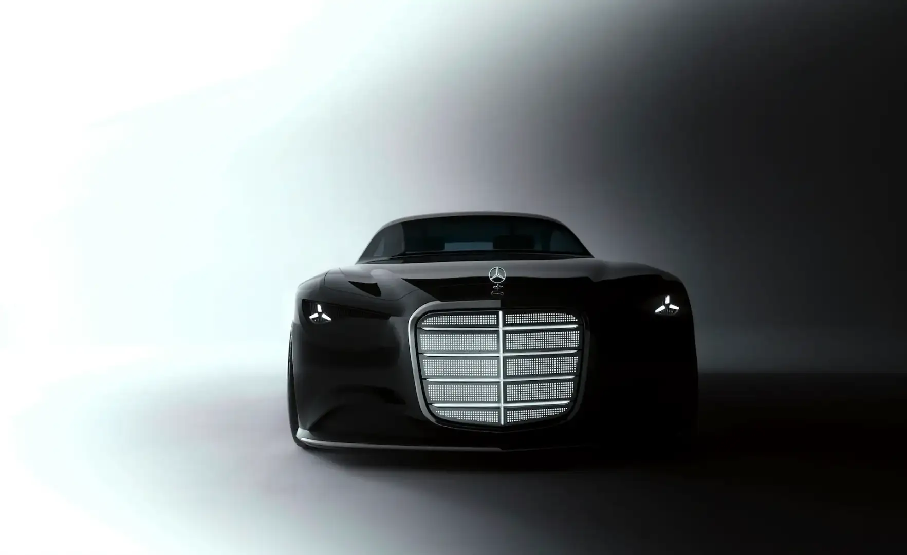 Mercedes Benz Vision Iconic black and white view of the front grille and lights