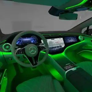 2026 Mercedes-Benz EQS Sedan Front Row Area in Green Ambient Lighting