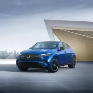 2026 Mercedes Benz GLC Coupe GLC 300 4MATIC Coupe Starling Blue Metallic city view