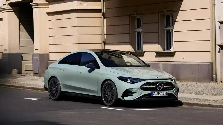 Front View of the 2027 Mercedes-Benz CLA 220 Hybrid parked on a city street
