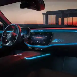 2026 Mercedes Benz E Class Sedan AMG E 53 HYBRID blue lighting on dashboard