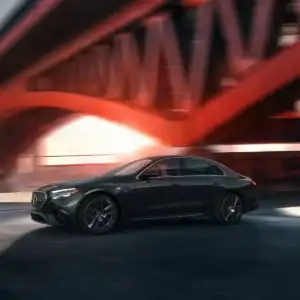 2026 Mercedes Benz E Class Sedan AMG E 53 HYBRID Graphite Grey in motion