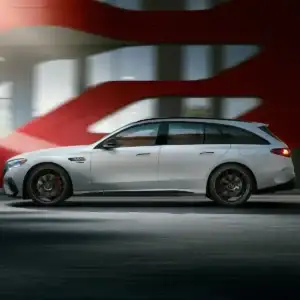 2026 Mercedes Benz E Class Wagon AMG E 53 HYBRID Polar White side view