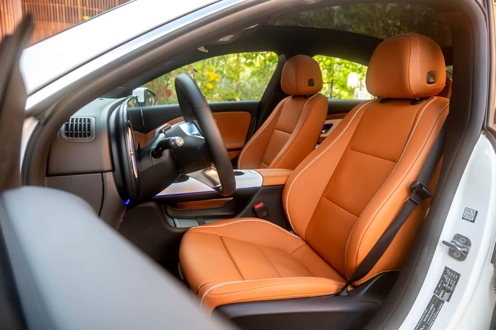 The Leather Upholstered And Cozy Front Interior Of The Relatively-Affordable 2026 Mercedes-Benz CLA EV