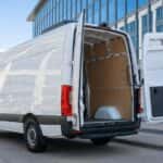 2026 Mercedes-Benz Sprinter Cargo Van high roof parked in Plano Texas business district