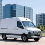 2026 Mercedes-Benz Sprinter Cargo Van parked in Plano Texas Legacy business corridor
