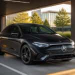 2026 Mercedes-Benz CLA with EQ Technology charging at a covered parking structure in Plano, TX