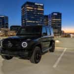 2026 Mercedes-Benz G 580 with EQ Technology parked at Legacy West Plano TX at dusk