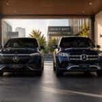 2026 Mercedes-Benz EQS SUV and GLS parked side by side in Plano Texas showroom setting