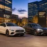 2026 Mercedes-Benz CLA Coupe and C-Class sedan side by side near Legacy West, Plano TX