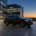 2026 Mercedes-Benz GLC 350e plug-in hybrid SUV at dusk near the Legacy corridor in Plano, TX