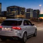 2026 Mercedes-Benz GLE on the Dallas North Tollway near Legacy West, Plano TX, at dusk