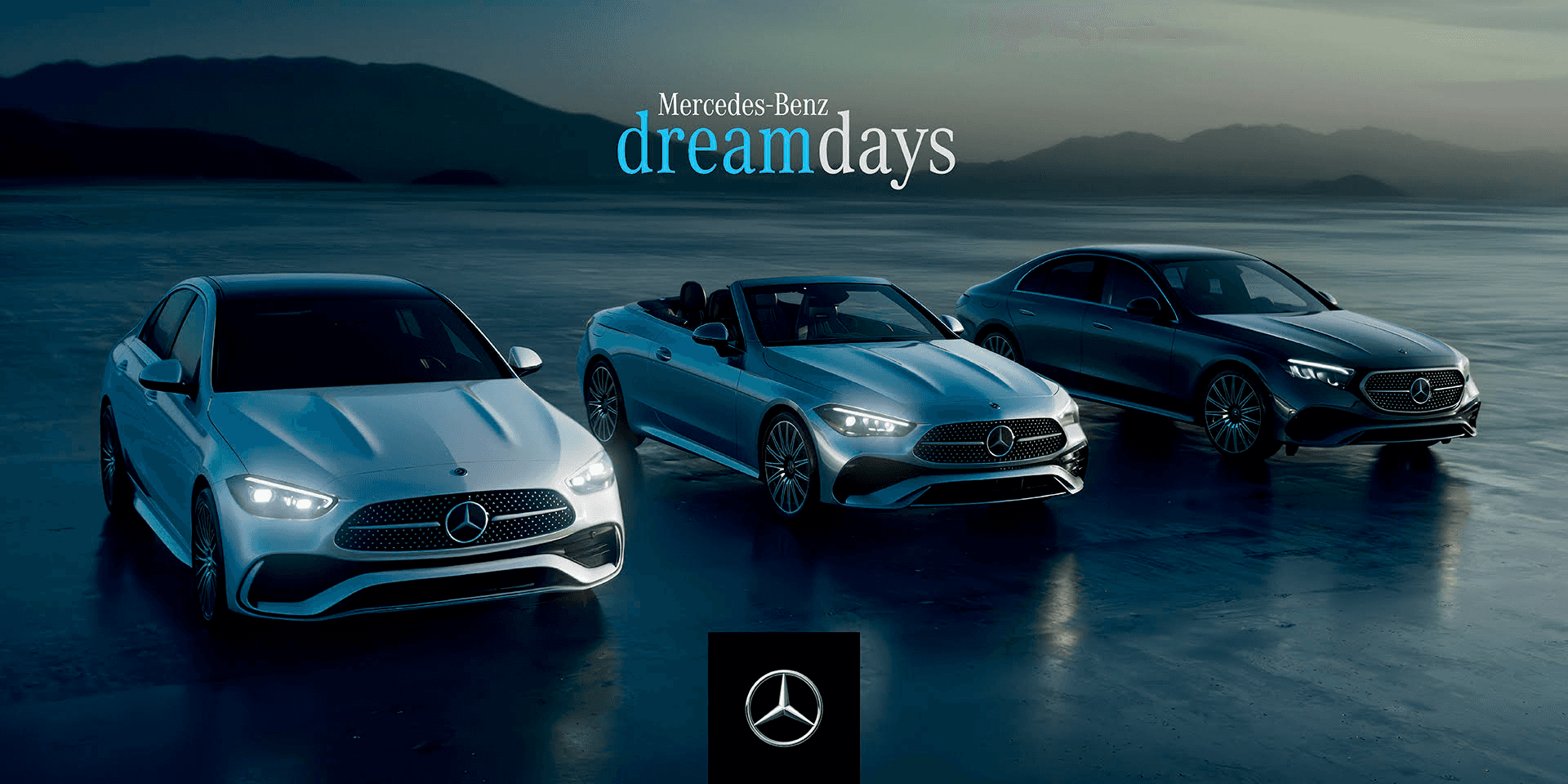 Three Mercedes-Benz models lined up as part of the Mercedes-Benz Dream Days event