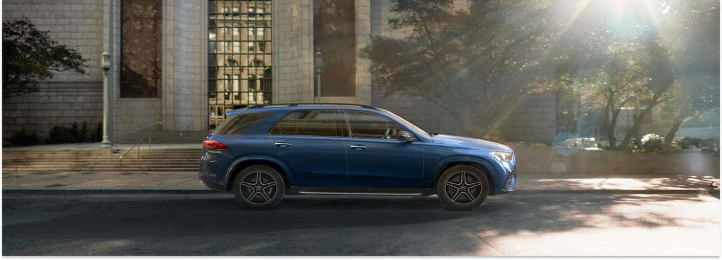 Blue 2026 Mercedes-Benz GLE SUV Parallel Parked on Street