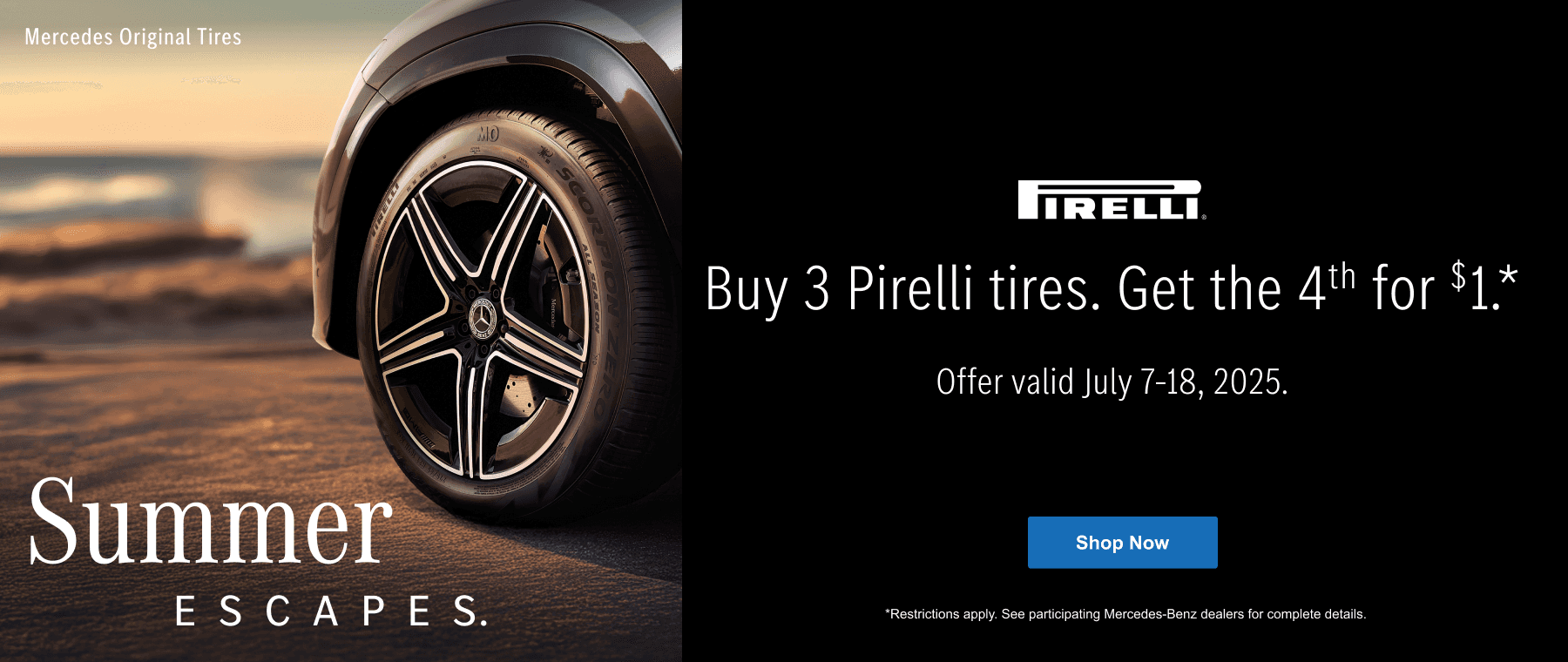 Summer Escapes: Buy 3 Pirelli Tires Get 4th for $1