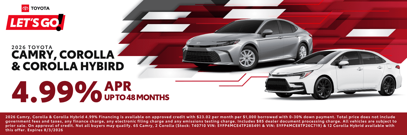2026 Toyota Camry and Corolla APR Offer