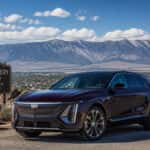 2026 Cadillac LYRIQ parked in Carson City Nevada with the Carson Range in the background on a clear summer day
