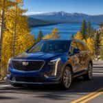 2026 Cadillac XT5 AWD on a fall mountain road above Lake Tahoe near Carson City, Nevada