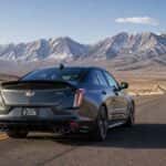 2026 Cadillac CT4-V on a Nevada highway near Carson City with the Carson Range in the background
