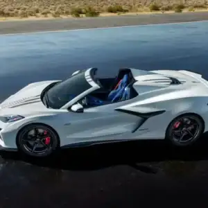 2026 Chevrolet Corvette E-Ray White Convertible Parked on the Road
