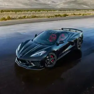2026 Chevrolet Corvette Stingray Front and Driver Side View in Black