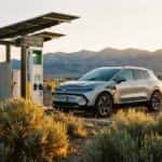 2026 Chevrolet Equinox EV charging in Carson City, Nevada with the Carson Range in the background