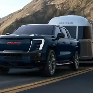 2026 GMC Sierra EV Towing an Airstream