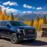 2026 GMC Yukon at Spooner Summit pullout on US-50 near Carson City Nevada surrounded by golden October aspens