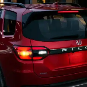2026 Honda Pilot Elite Radiant Red Metallic II rear view