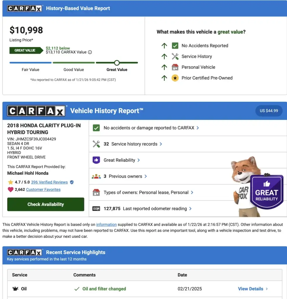 Sample of a CarFax Report