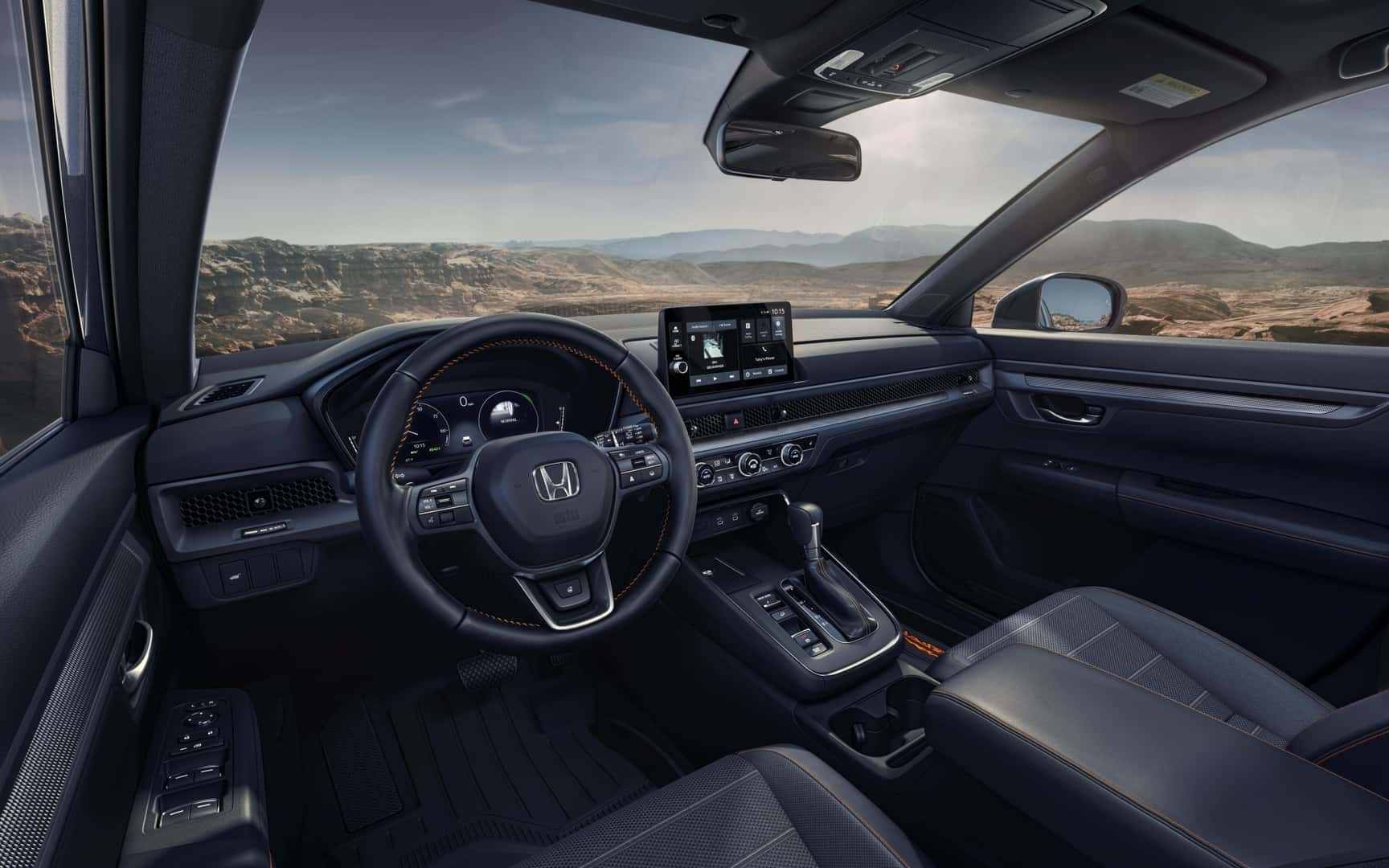 The Comfortable and Roomy Black Front Interior Of The 2026 Honda CR-V Trail Sport Hybrid