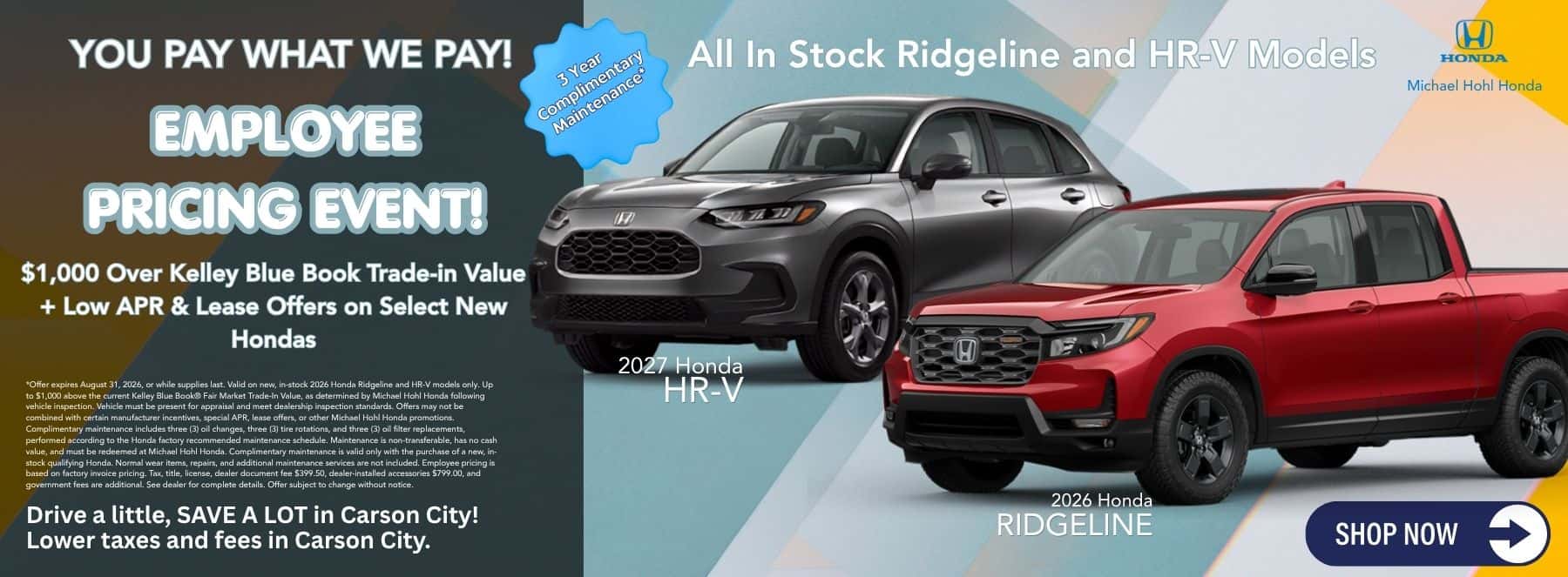 Employee Pricing Event for HR-V and Ridgeline Models