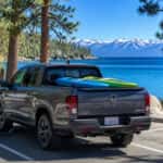 2026 Honda Ridgeline with kayaks at Lake Tahoe Nevada State Park on a summer morning