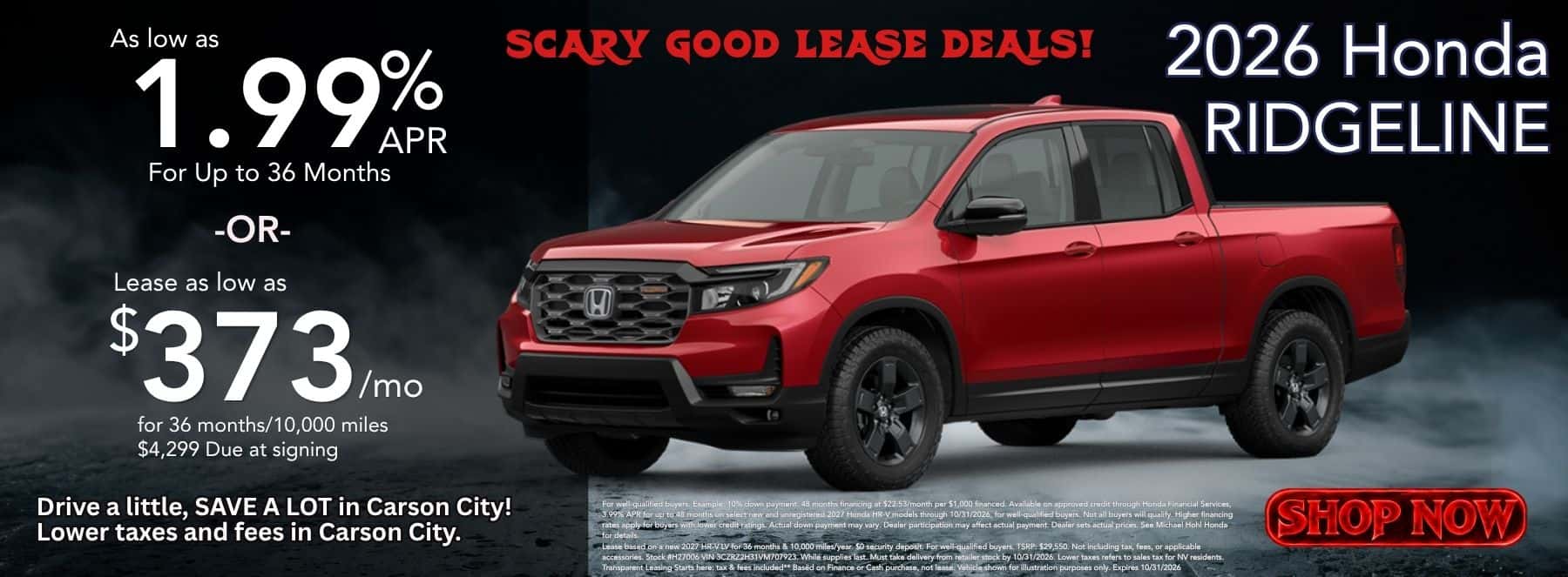 Ridgeline October APR and Lease Offer Deal