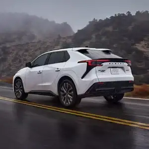 2026 Subaru Solterra Touring XT Cosmic White Pearl in the rain
