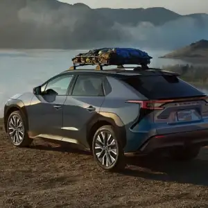 2026 Subaru Solterra with packed roof rack