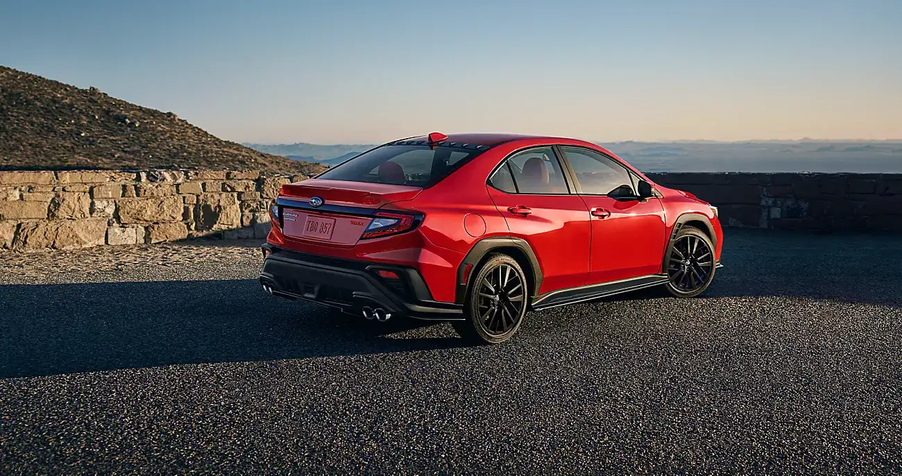 2026 Subaru WRX Limited Pure Red in the mountains
