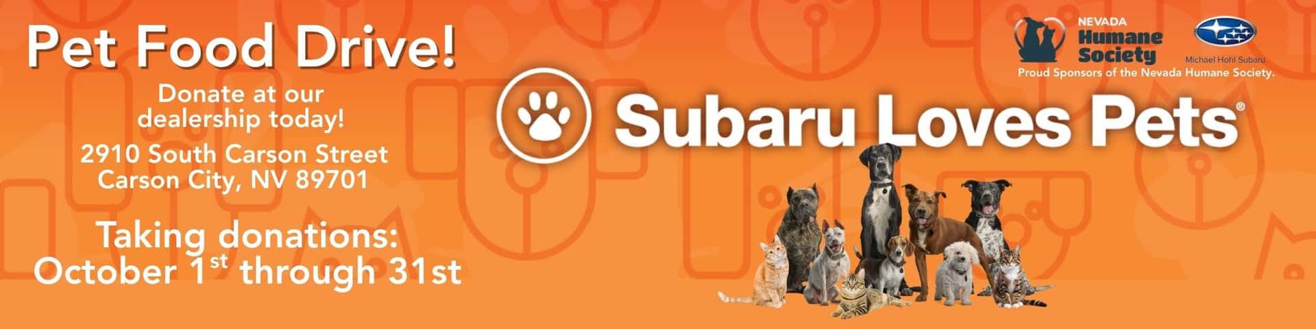 Donate today! Subaru Loves Pets Food Drive