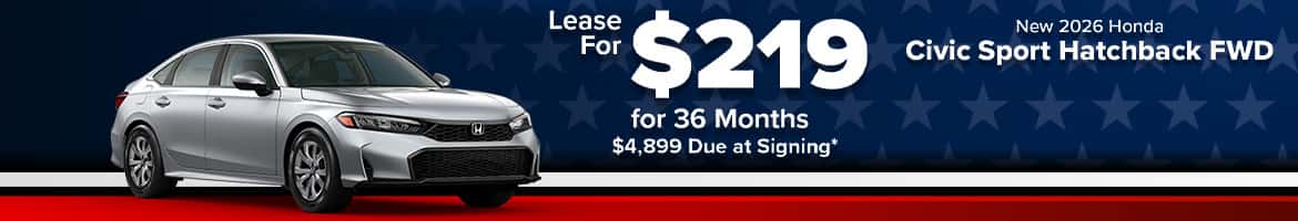 Lease a 2026 Honda Civic Sport Sedan FWD for $219/mo in Columbia, SC